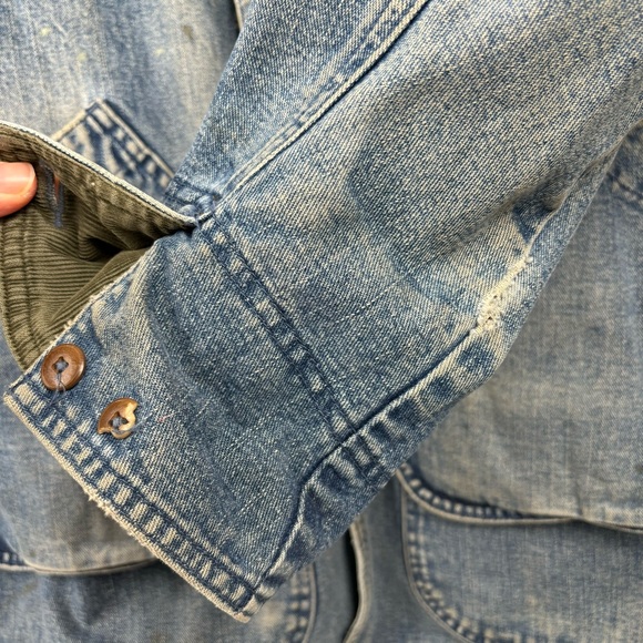 SOLD L.L. Bean Denim Barn Coat Farm Jacket Lined Men’s M Medium Worn In Work - Picture 6 of 16